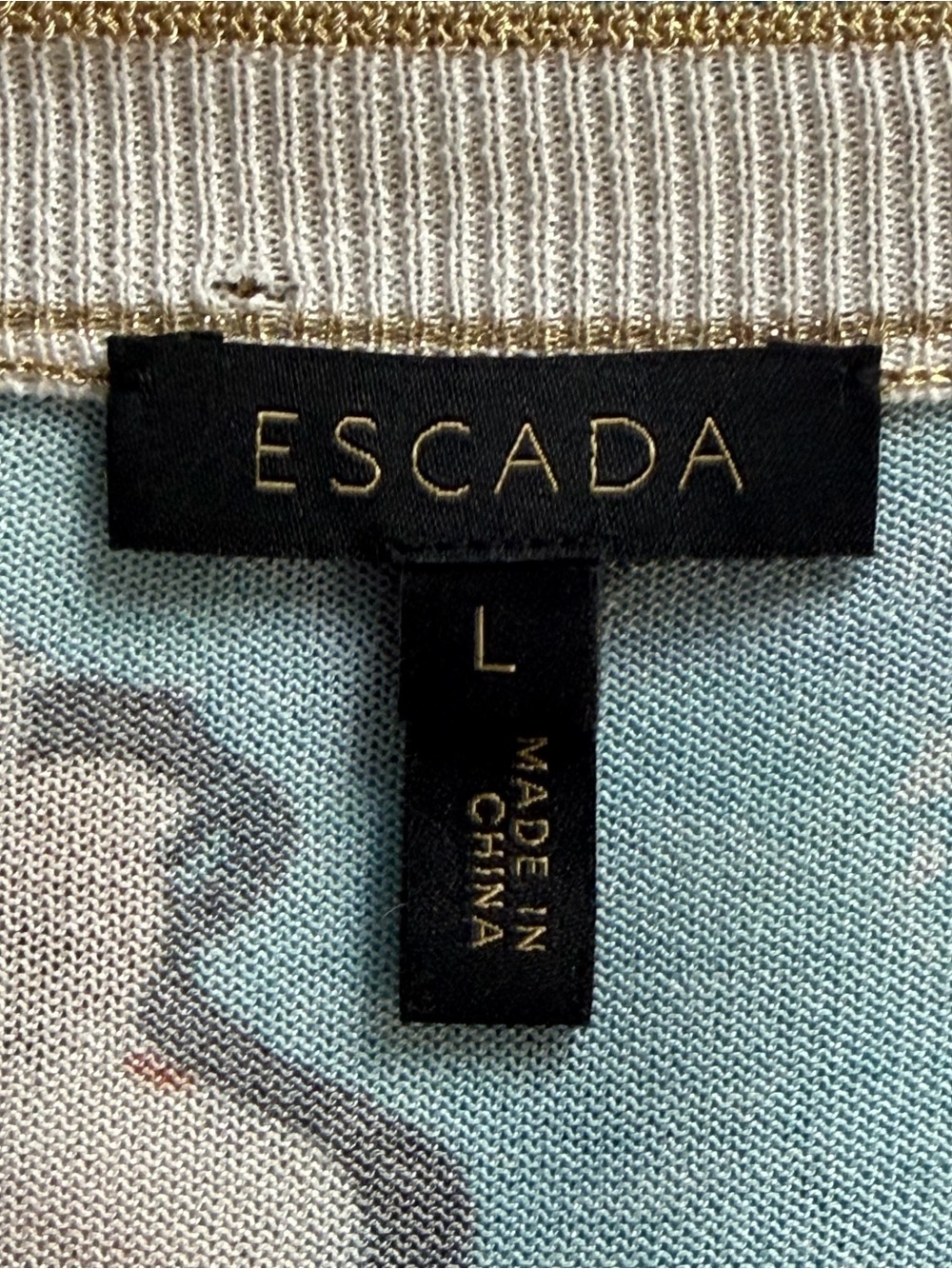 Escada | Blue White Floral Gold Button Lightweight Cardigan Sweater - Picture 7 of 10
